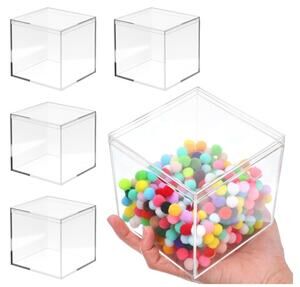 Clear Acrylic Storage Boxes w/ Lids 4x4x4 Set of 4 Cube Containers NEW